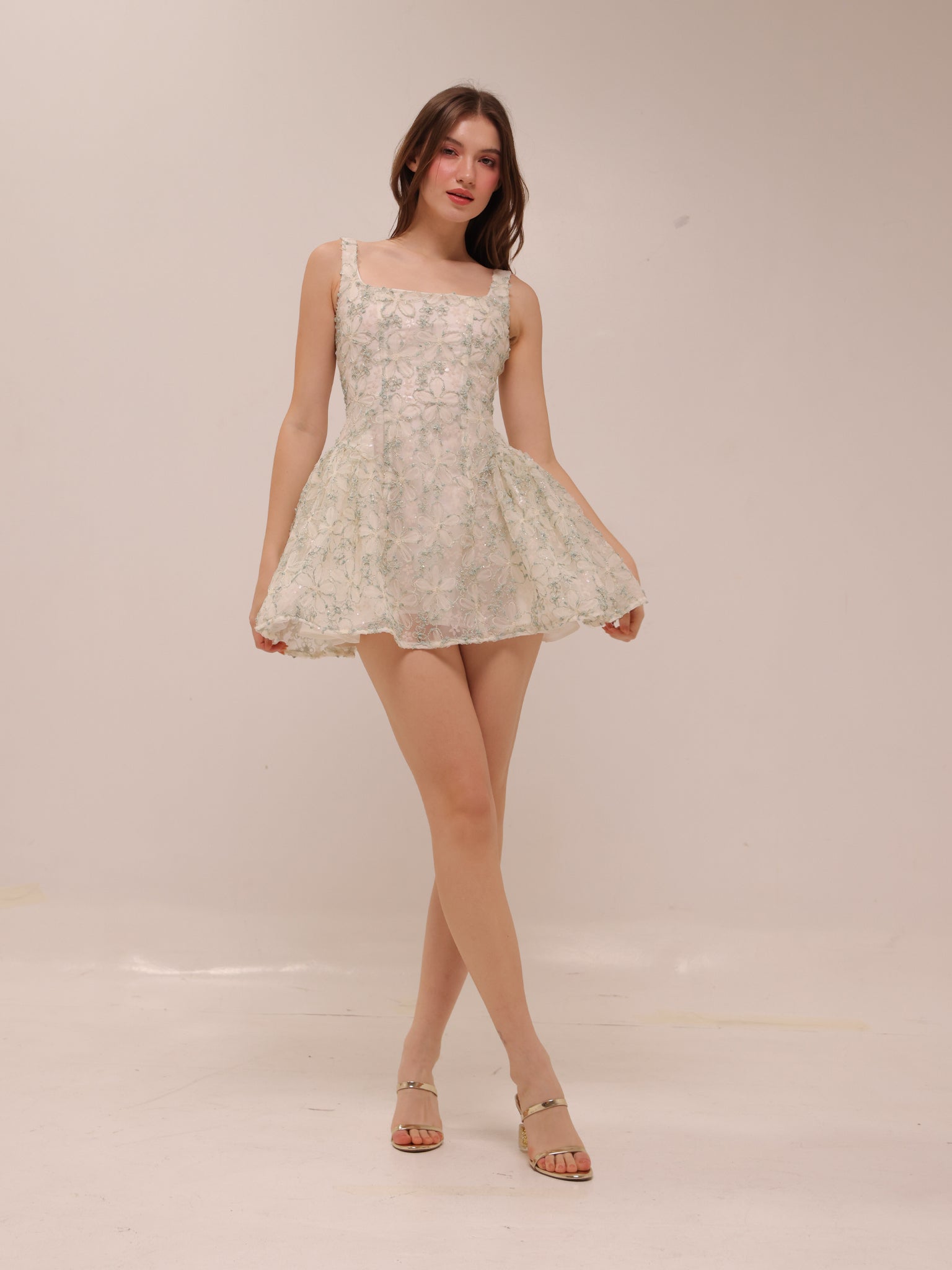 Rosette Tulle Mini Dress Sage