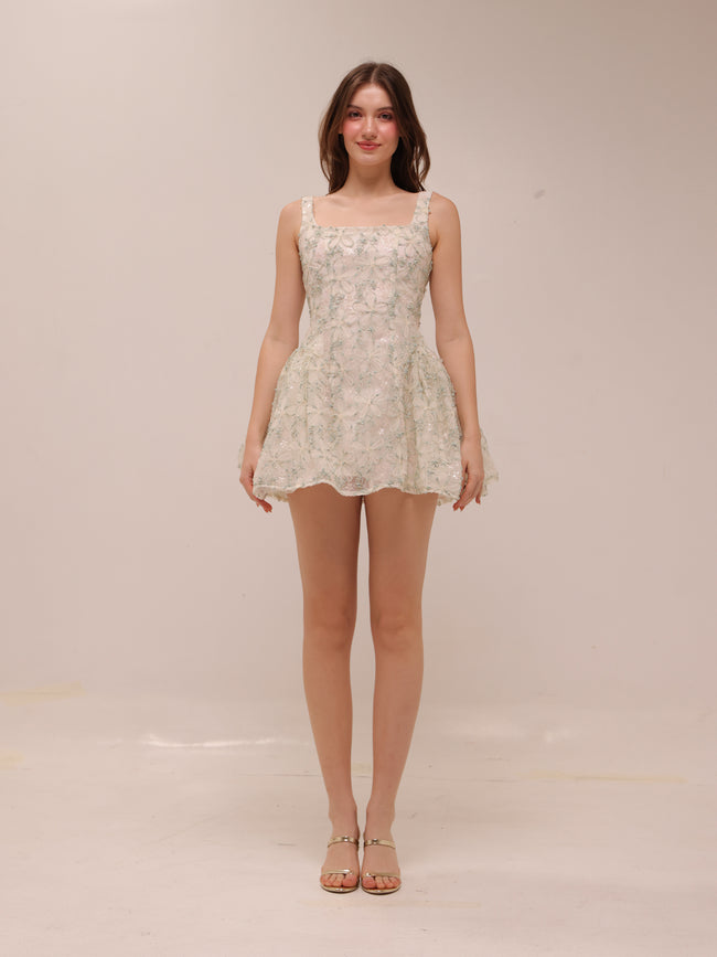 Rosette Tulle Mini Dress Sage