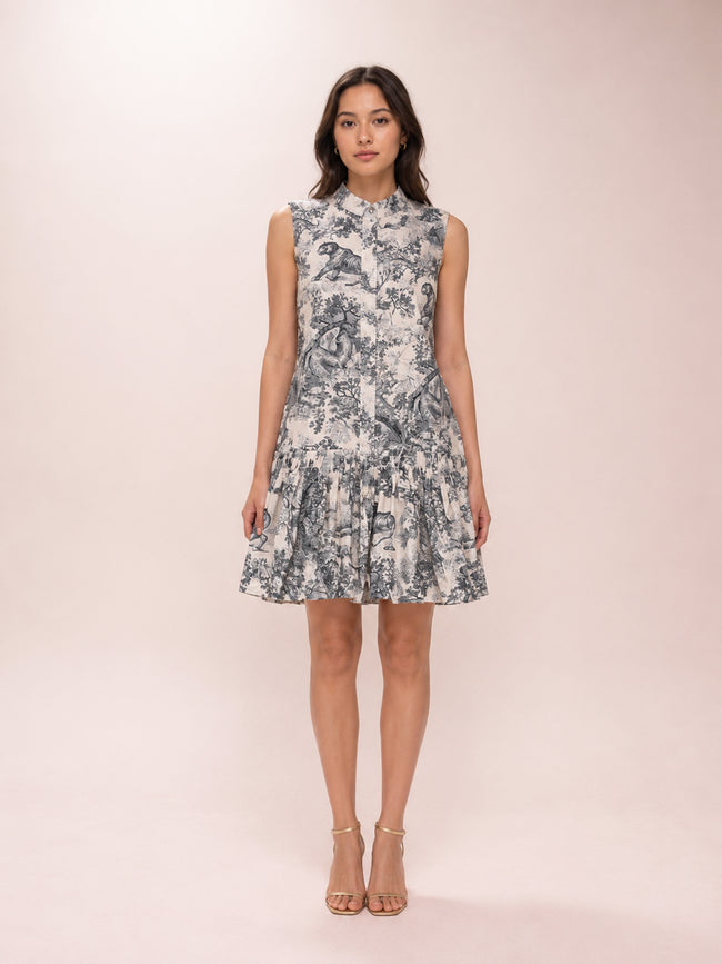 Dioriviera Blue Toile de Jouy Cotton Short Dress