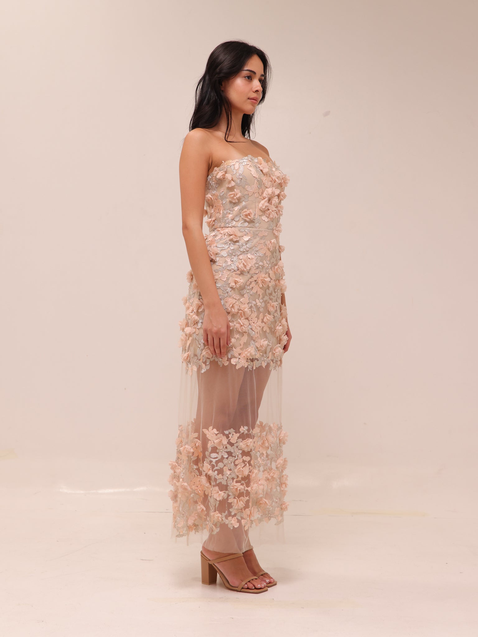 Kai Floral Strapless Midi Dress