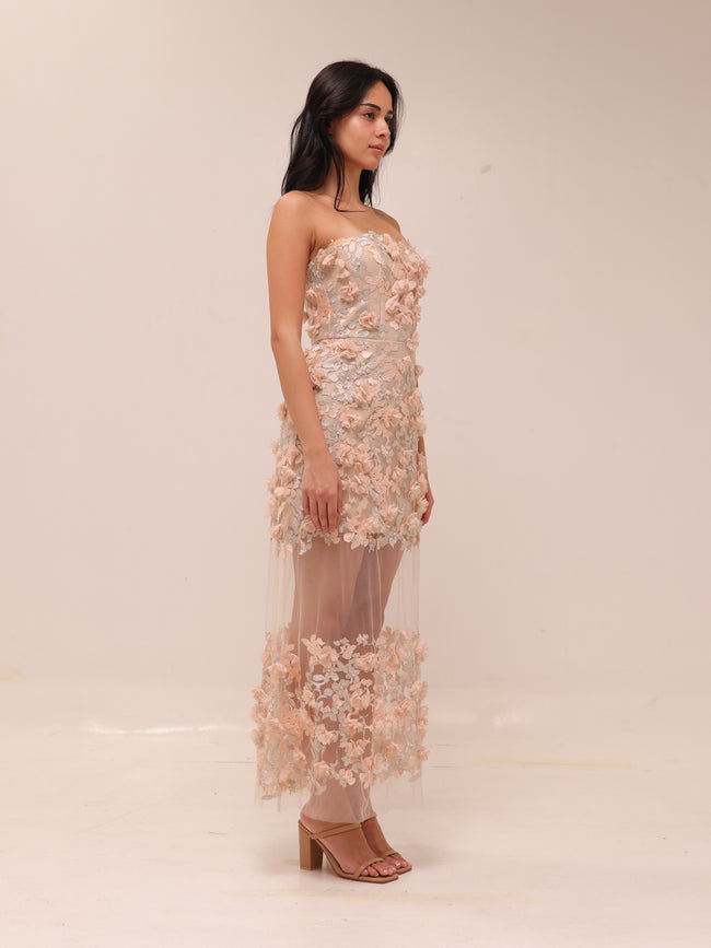 Kai Floral Strapless Midi Dress