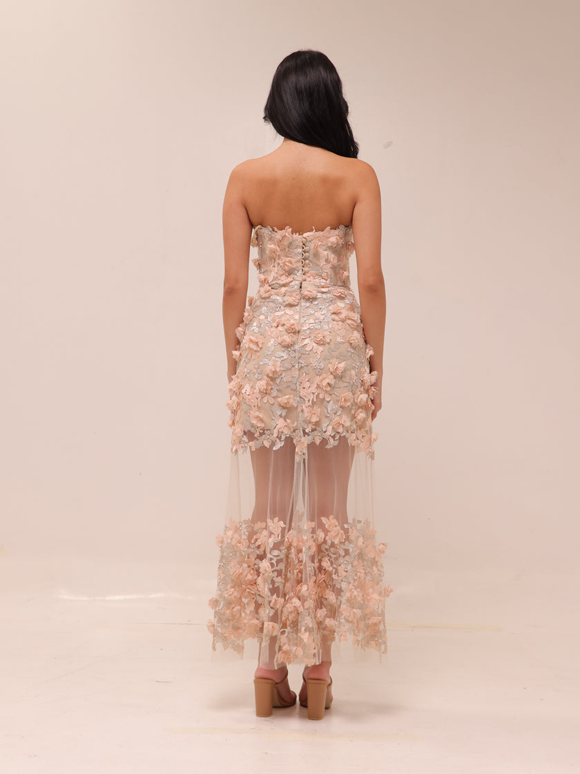 Kai Floral Strapless Midi Dress