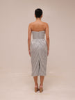 Silver Sequin Strapless Midi Dress