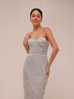 Silver Sequin Strapless Midi Dress