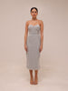 Silver Sequin Strapless Midi Dress