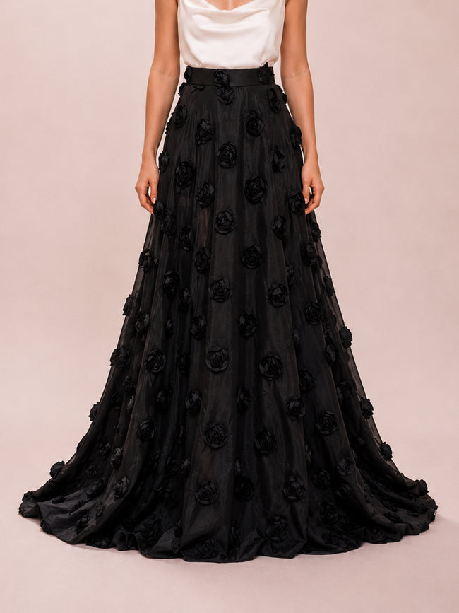 3D Rosette Maxi Skirt
