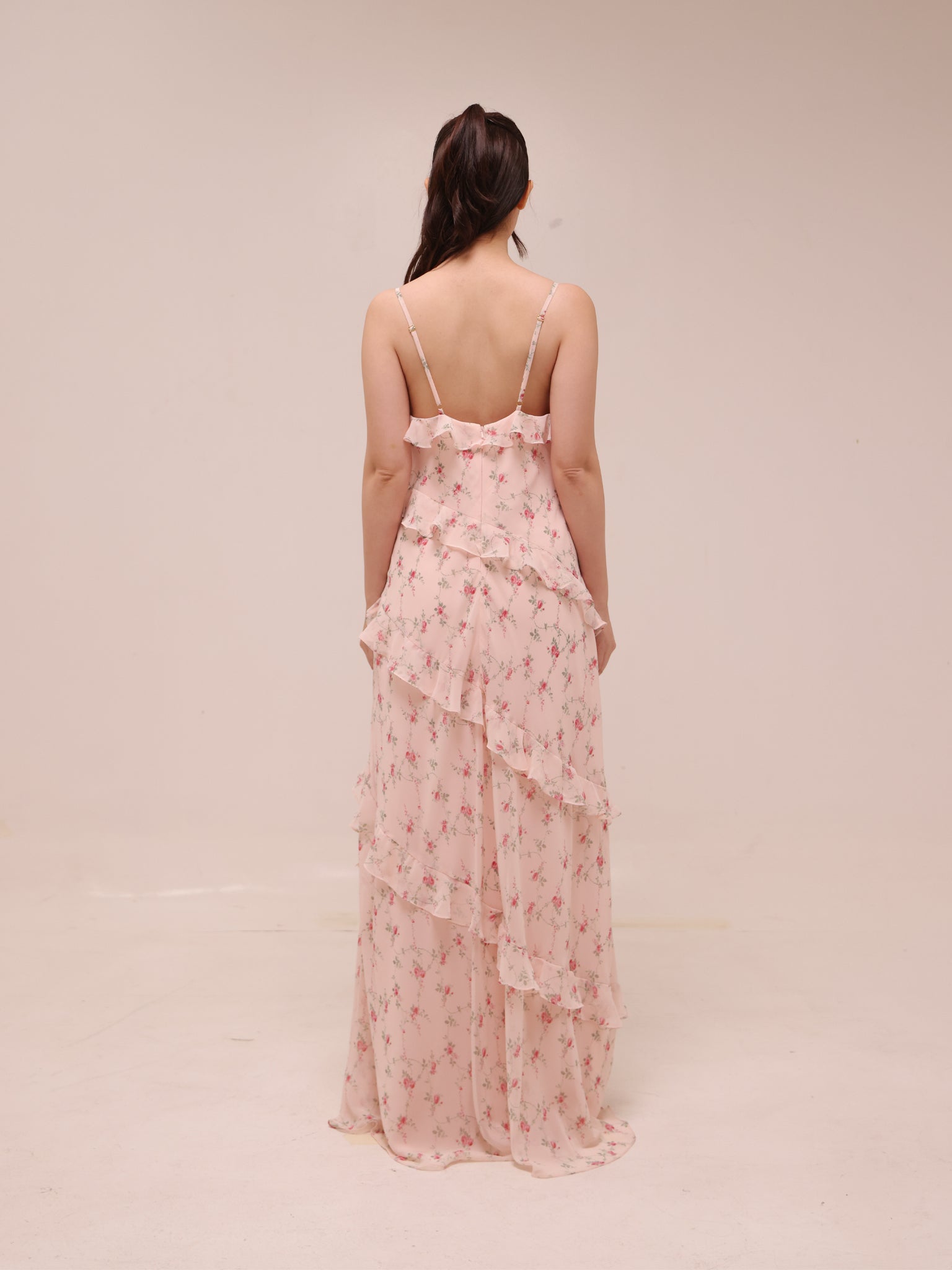 Coquette Floral Ruffle Slip Maxi Dress