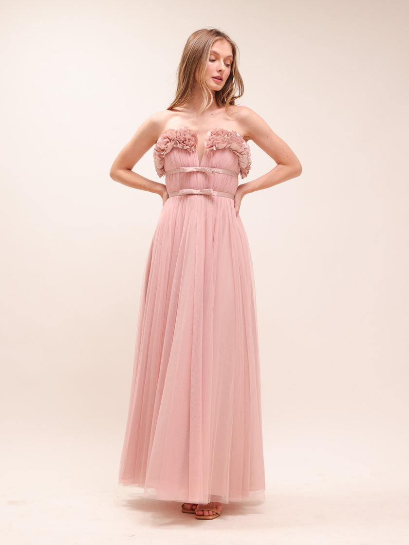 Blush Petal Bow Tulle Gown