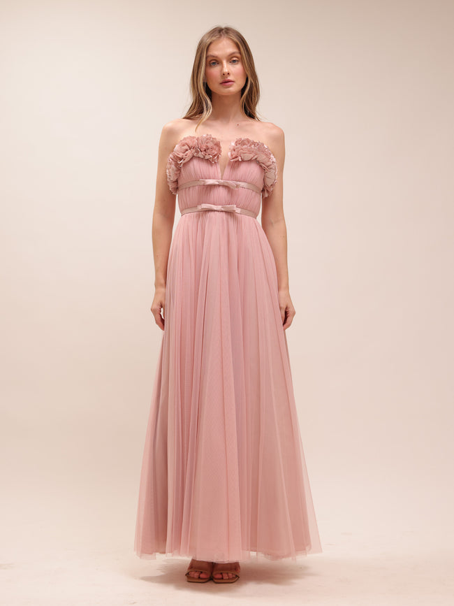 Blush Petal Bow Tulle Gown