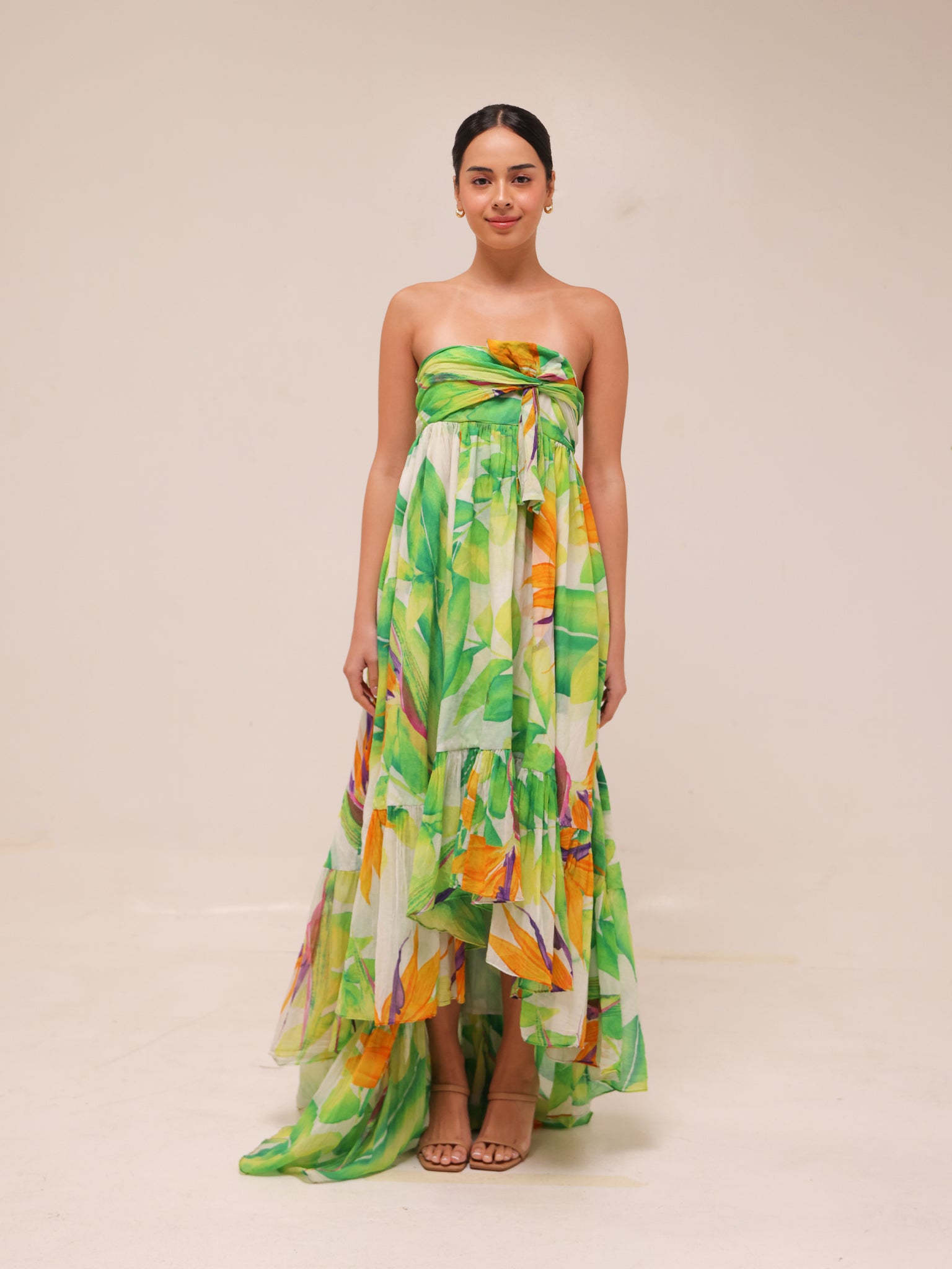 Tropical Print Silk Maxi Dress