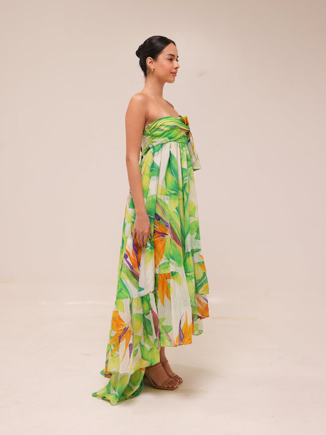 Tropical Print Silk Maxi Dress