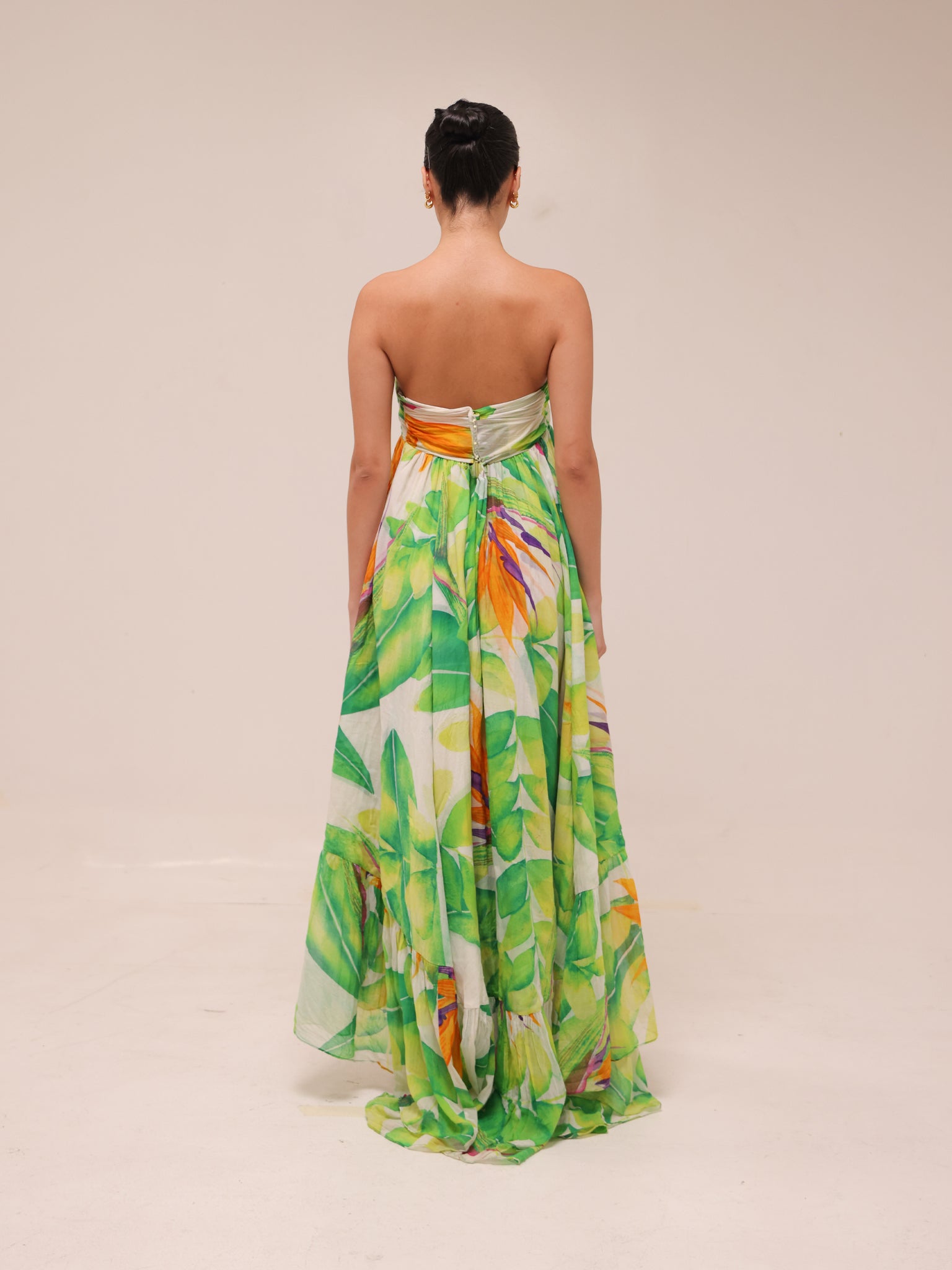 Tropical Print Silk Maxi Dress