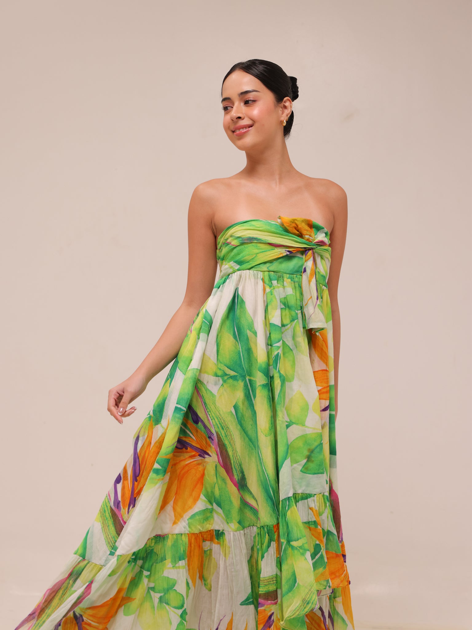 Tropical Print Silk Maxi Dress