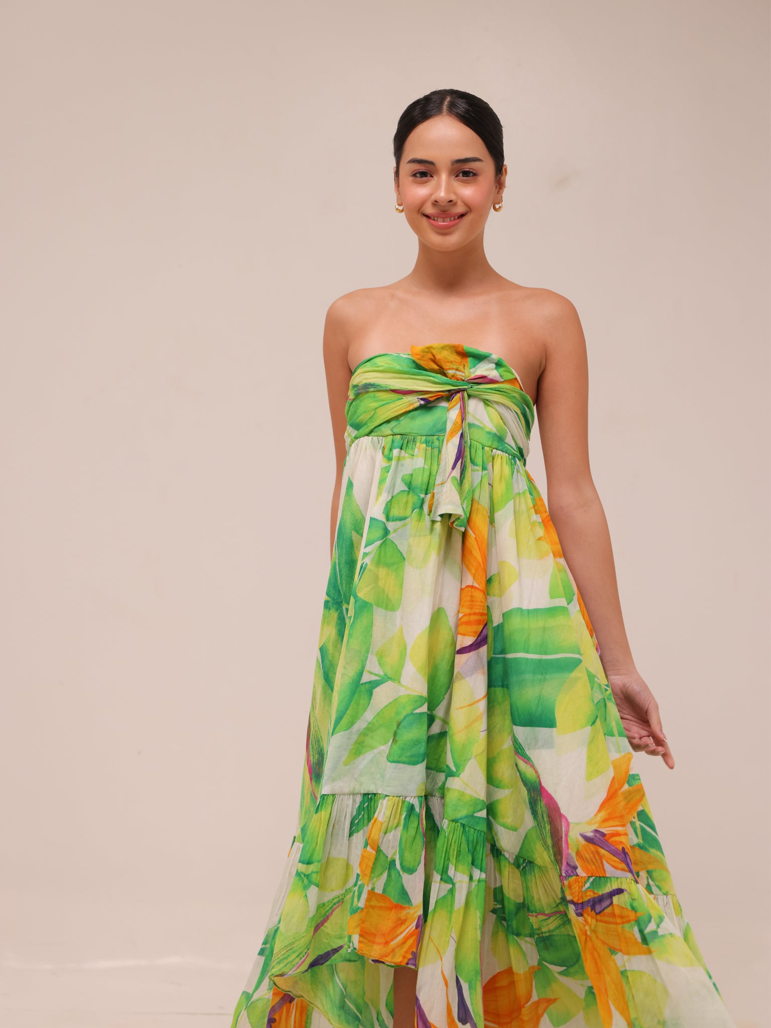 Tropical Print Silk Maxi Dress