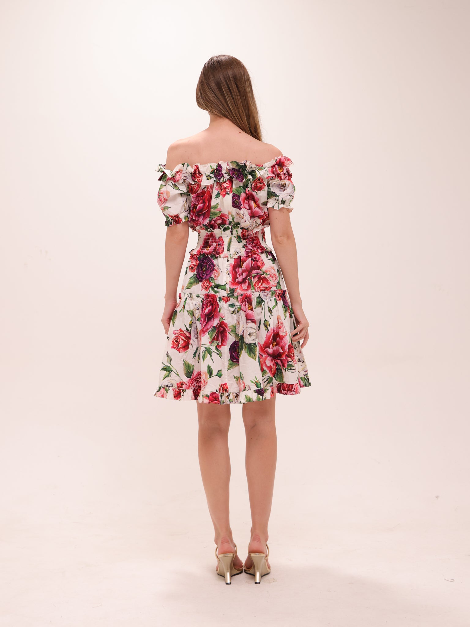 White Floral Off-Shoulder Ruffled Dress