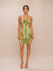 Silk Scarf-Print Strapless Dress