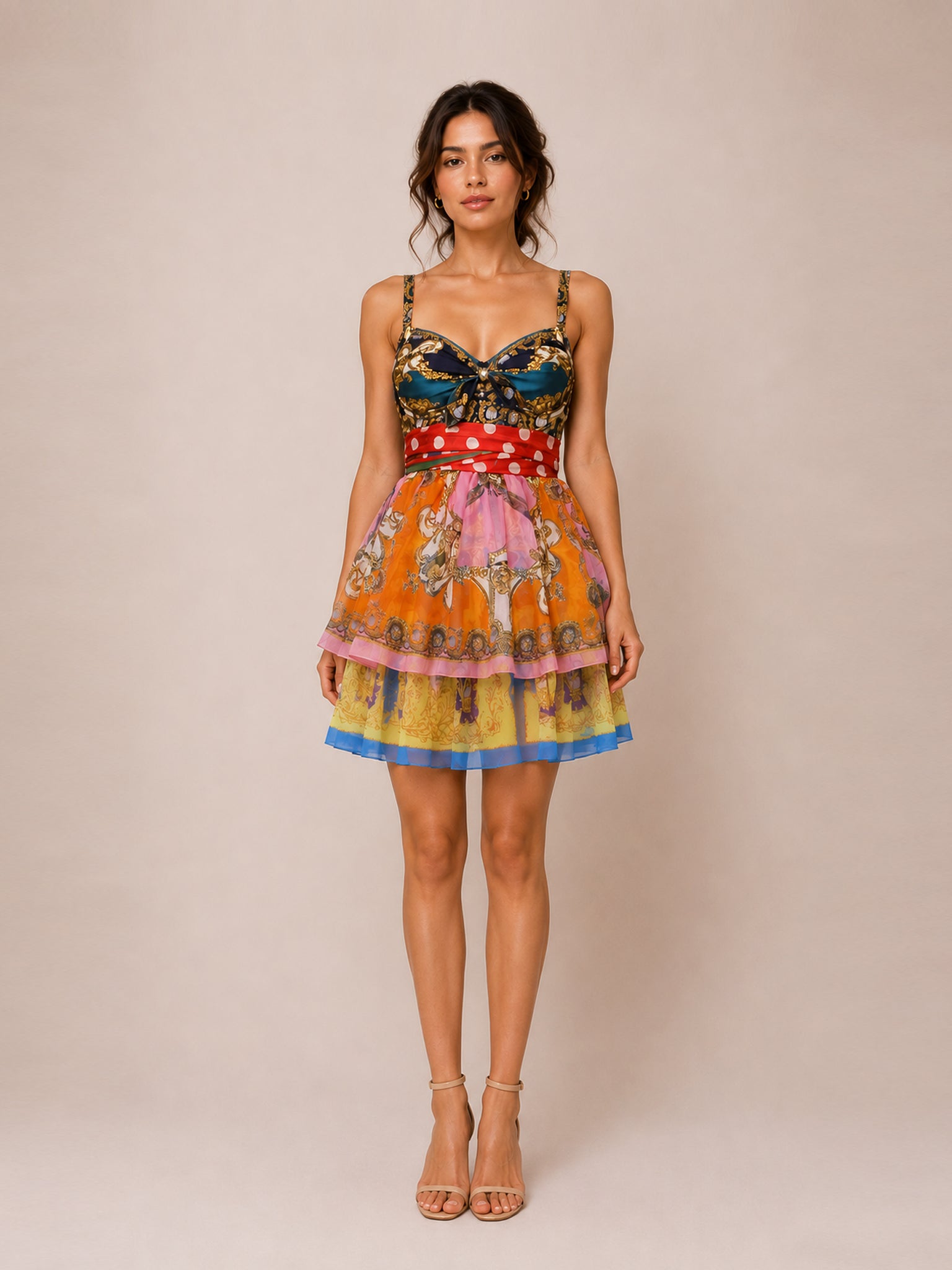 Scarf Prints and Silk Patchwork Mini Dress