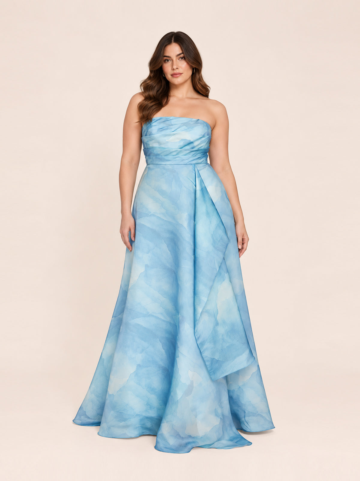 Abstract Floral Strapless Gown