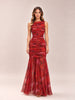 Red Floral Ruched Maxi Dress