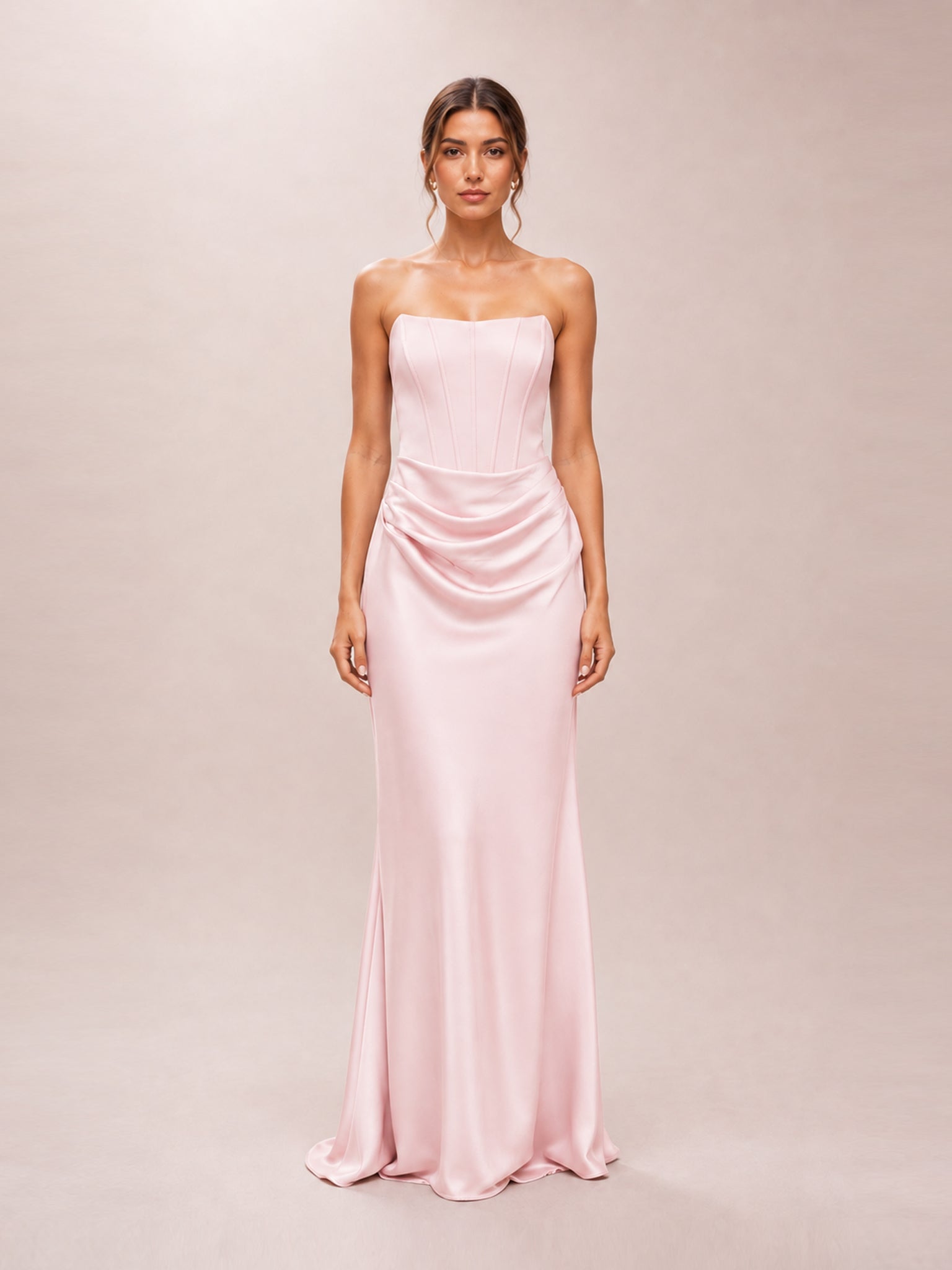 Isra Petite Drape Strapless Maxi in Barely Pink