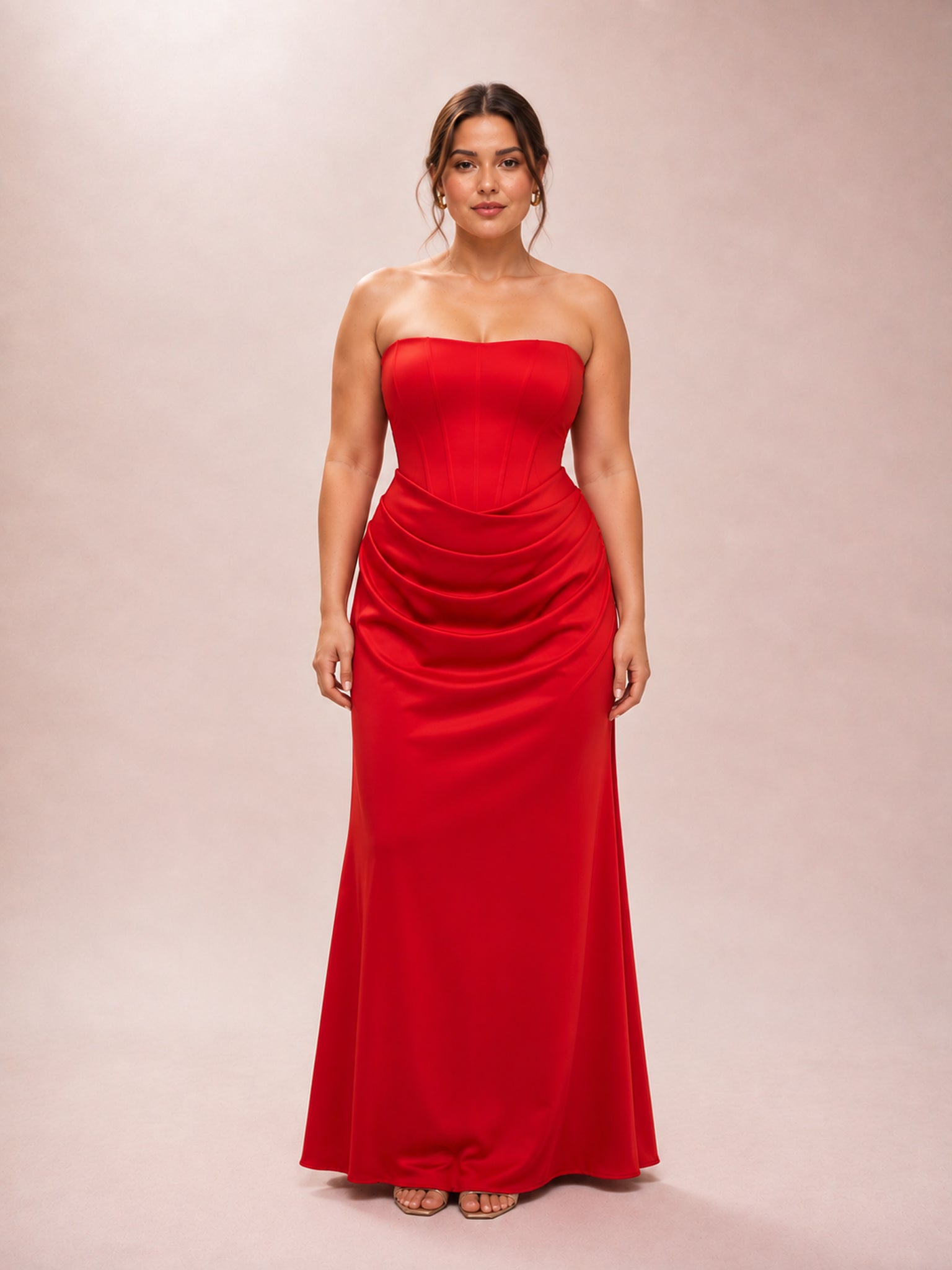 Isra Petite Drape Strapless Maxi in Red