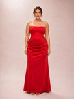 Isra Petite Drape Strapless Maxi in Red