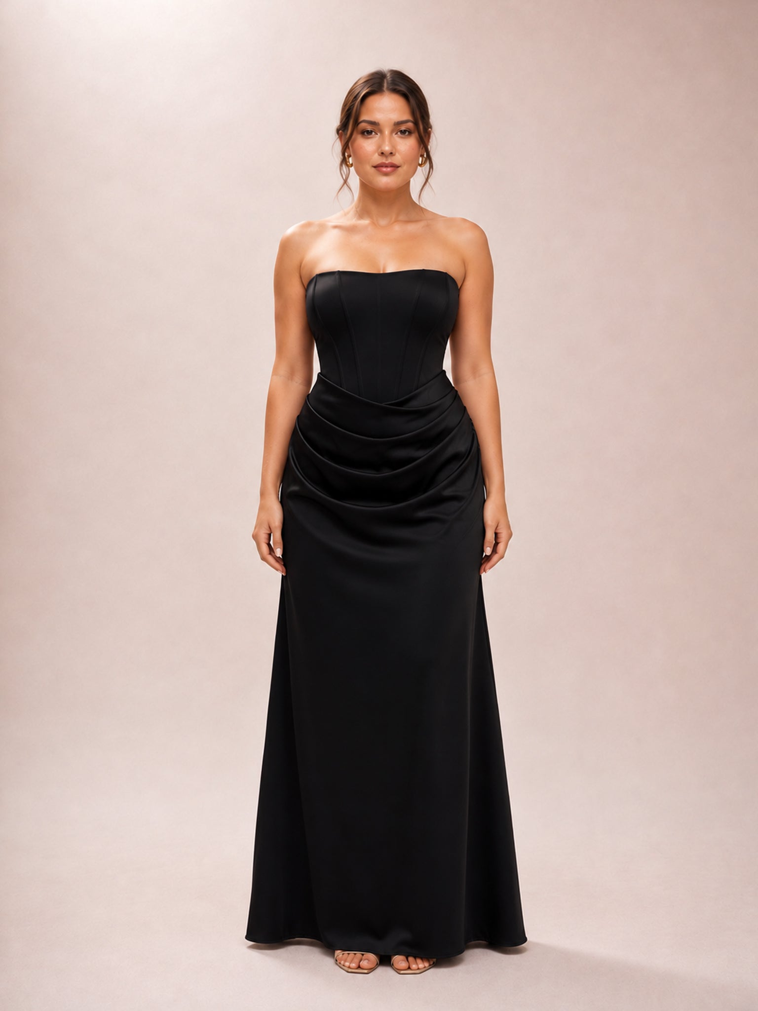 Isra Petite Drape Strapless Maxi in Black