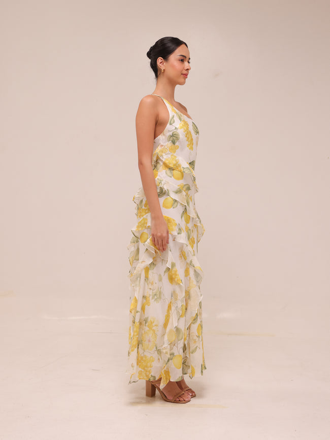 Belle One Shoulder Ruffle Gown