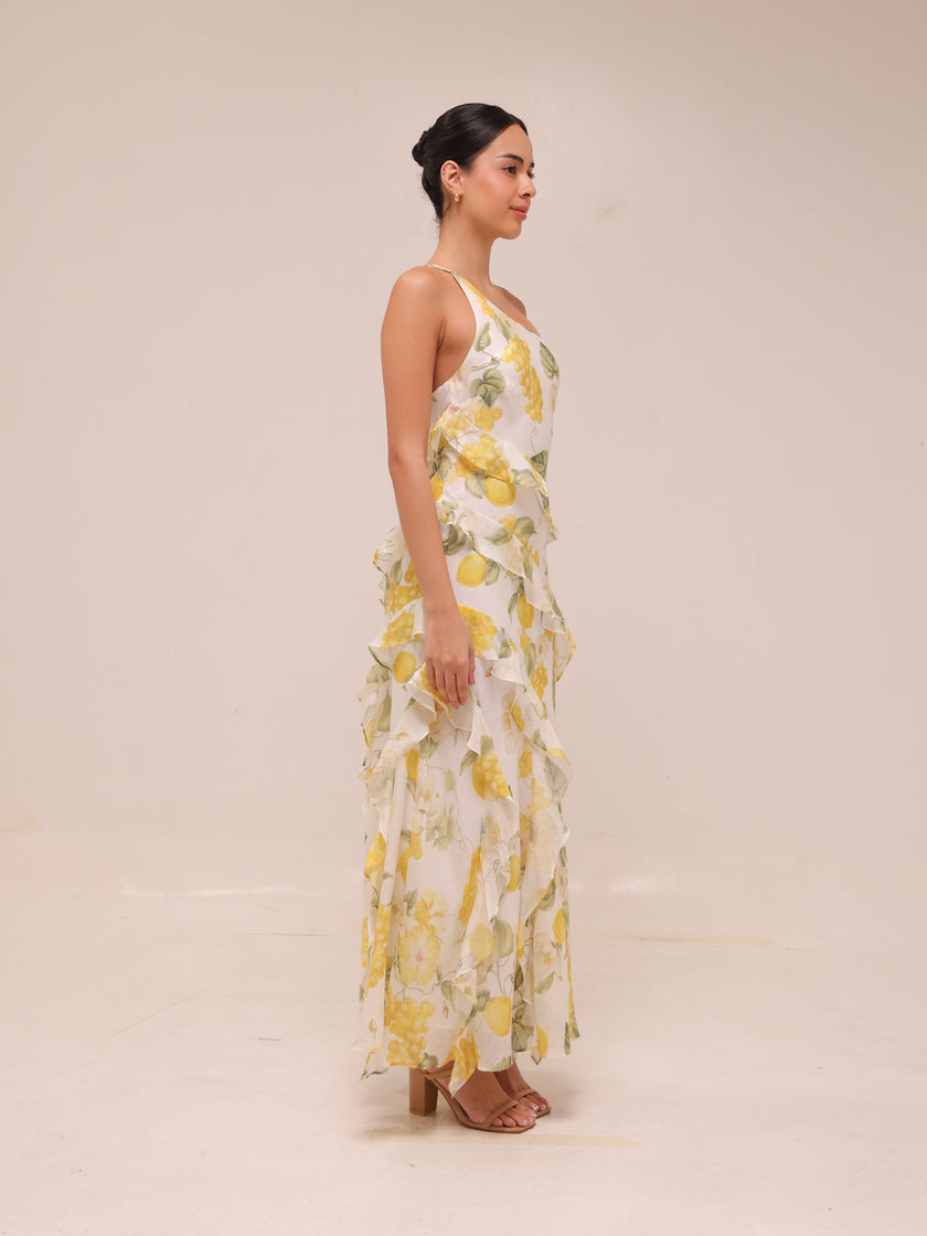Belle One Shoulder Ruffle Gown