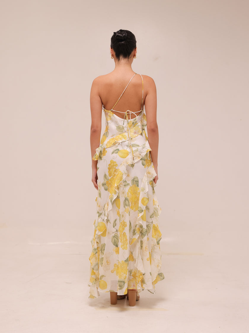 Belle One Shoulder Ruffle Gown