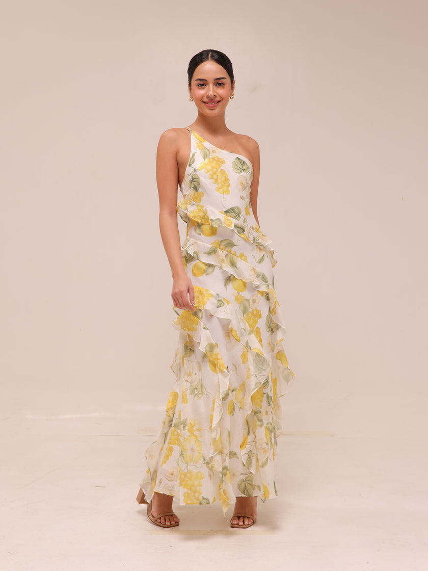Belle One Shoulder Ruffle Gown