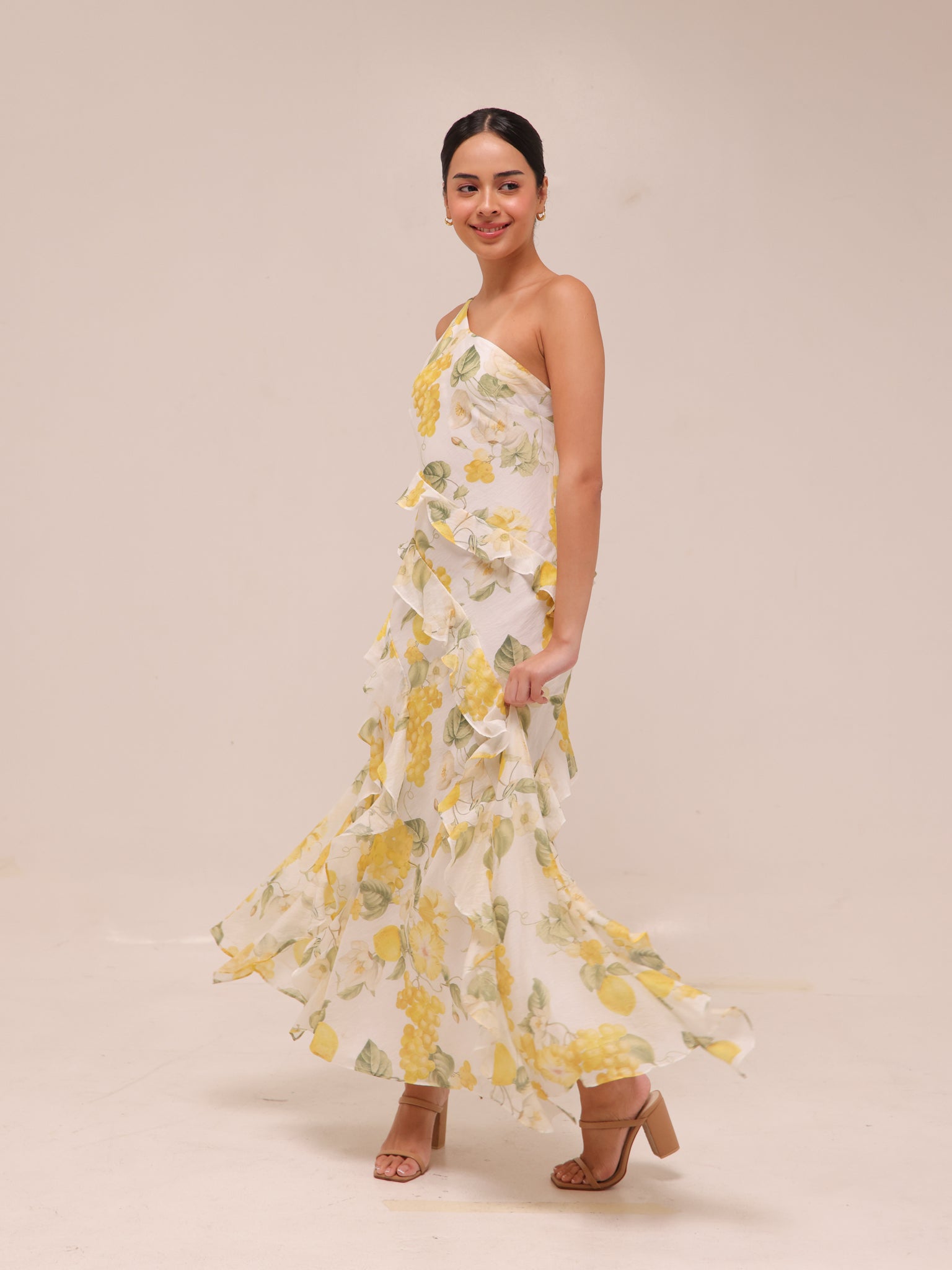 Belle One Shoulder Ruffle Gown