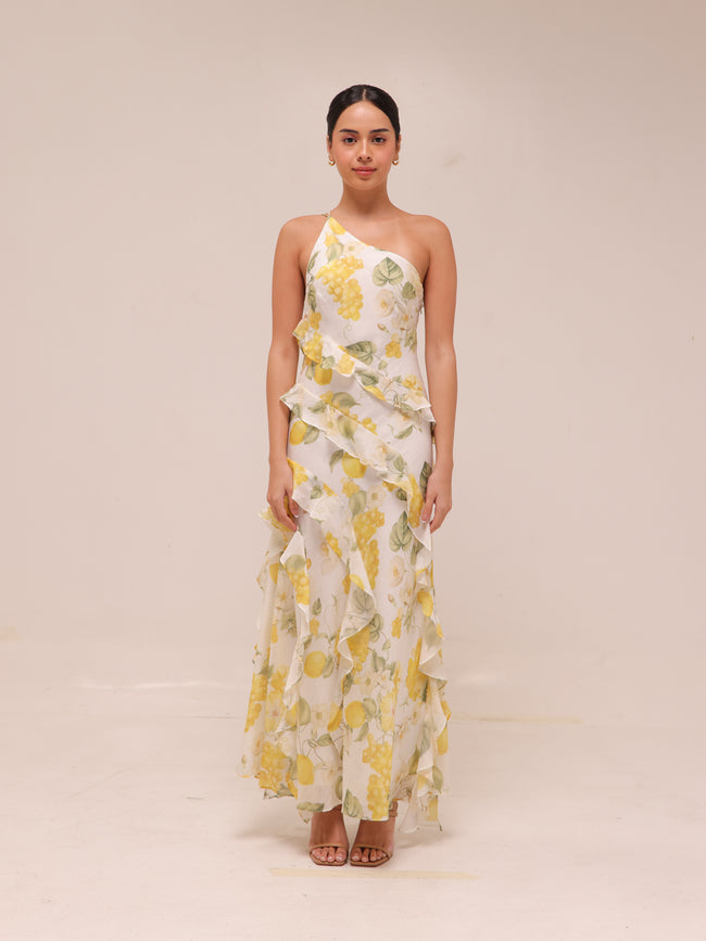 Belle One Shoulder Ruffle Gown
