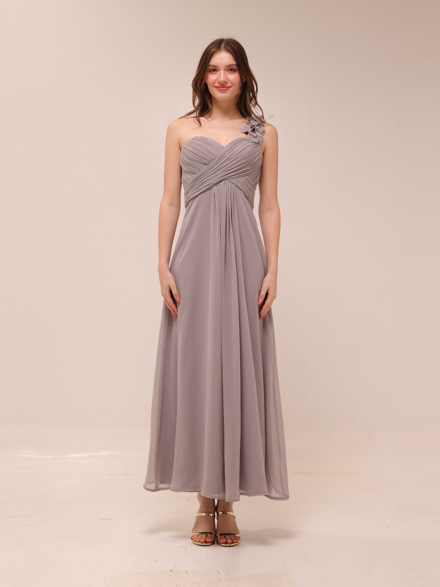 One-Shoulder Pleated Gown