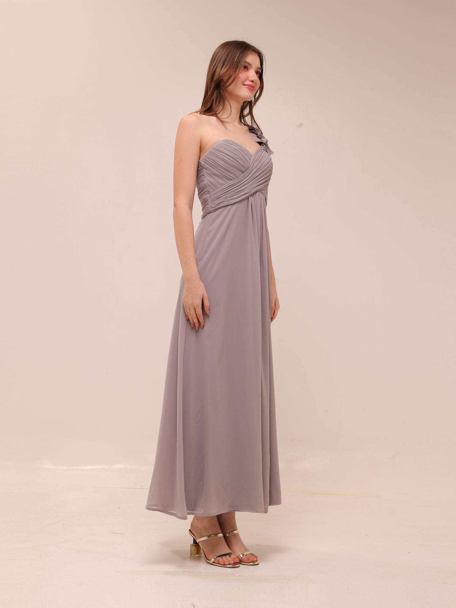 One-Shoulder Pleated Gown