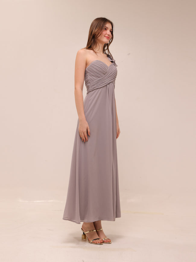 One-Shoulder Pleated Gown