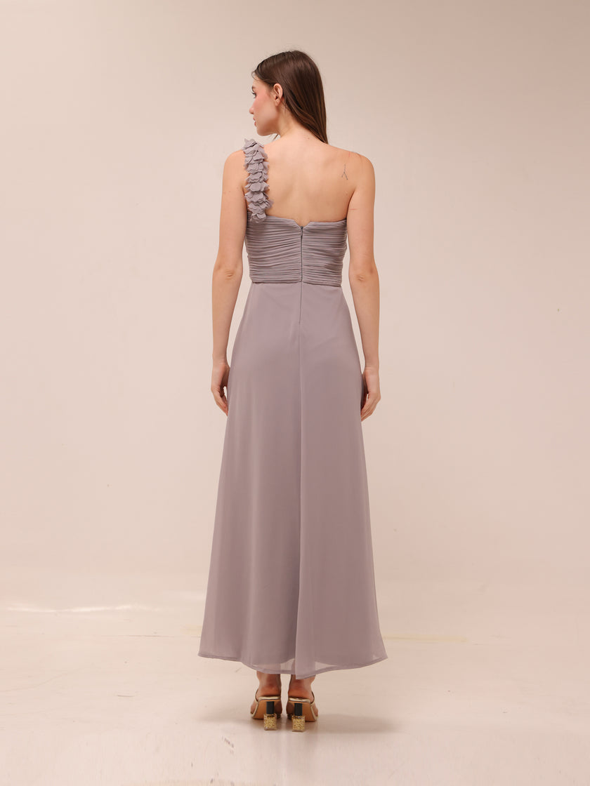 One-Shoulder Pleated Gown