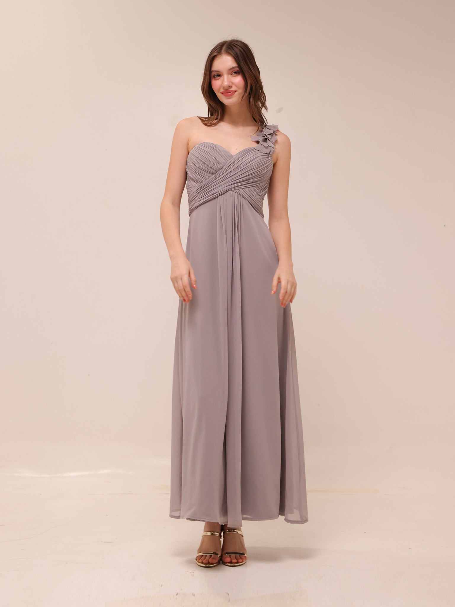 One-Shoulder Pleated Gown