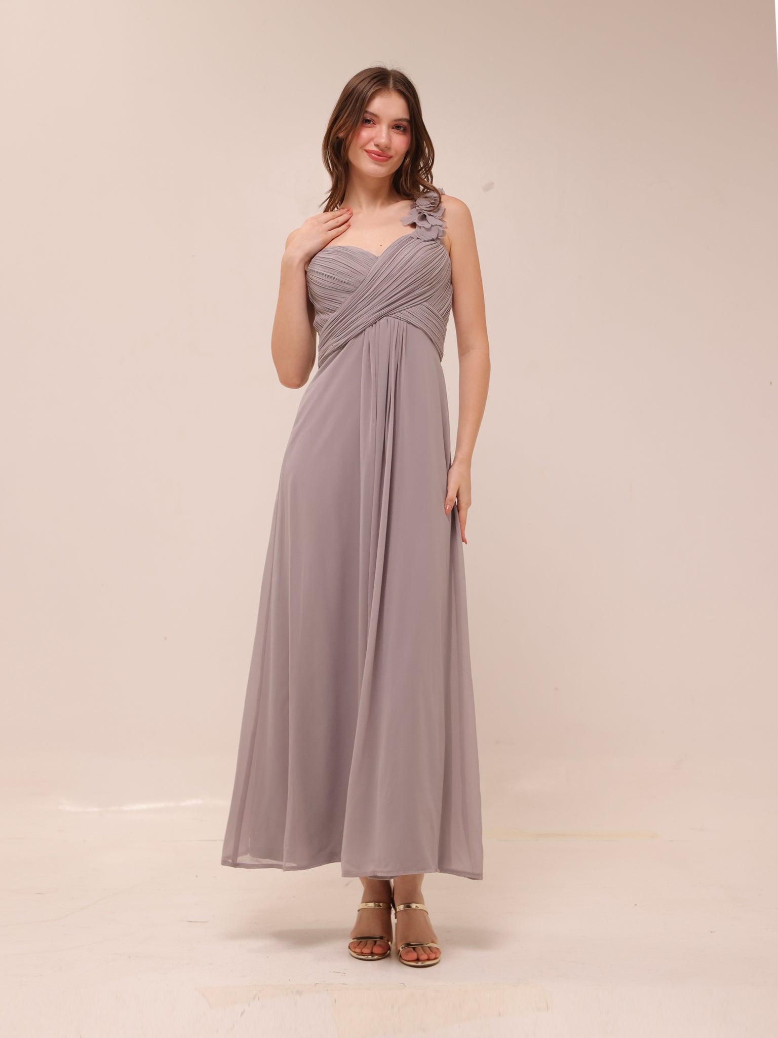 One-Shoulder Pleated Gown