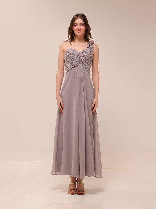 One-Shoulder Pleated Gown