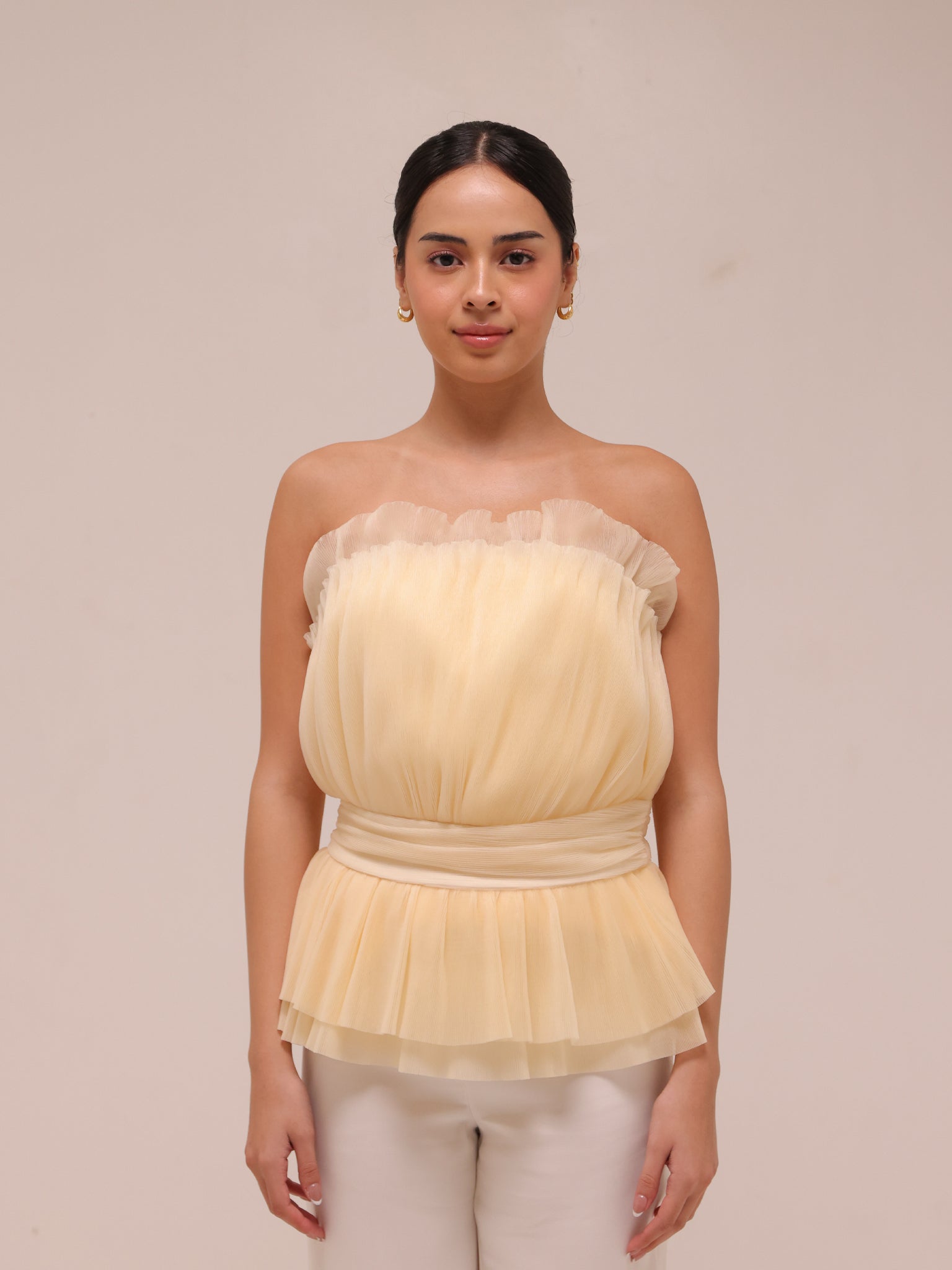 Strapless Tulle Banduea Top Yellow