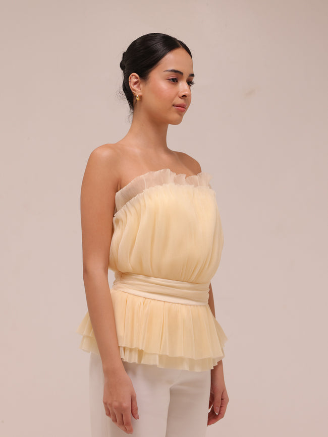 Strapless Tulle Banduea Top Yellow