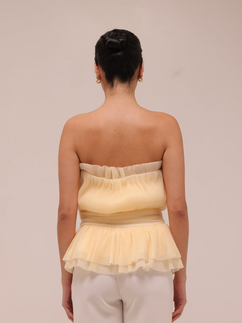 Strapless Tulle Banduea Top Yellow