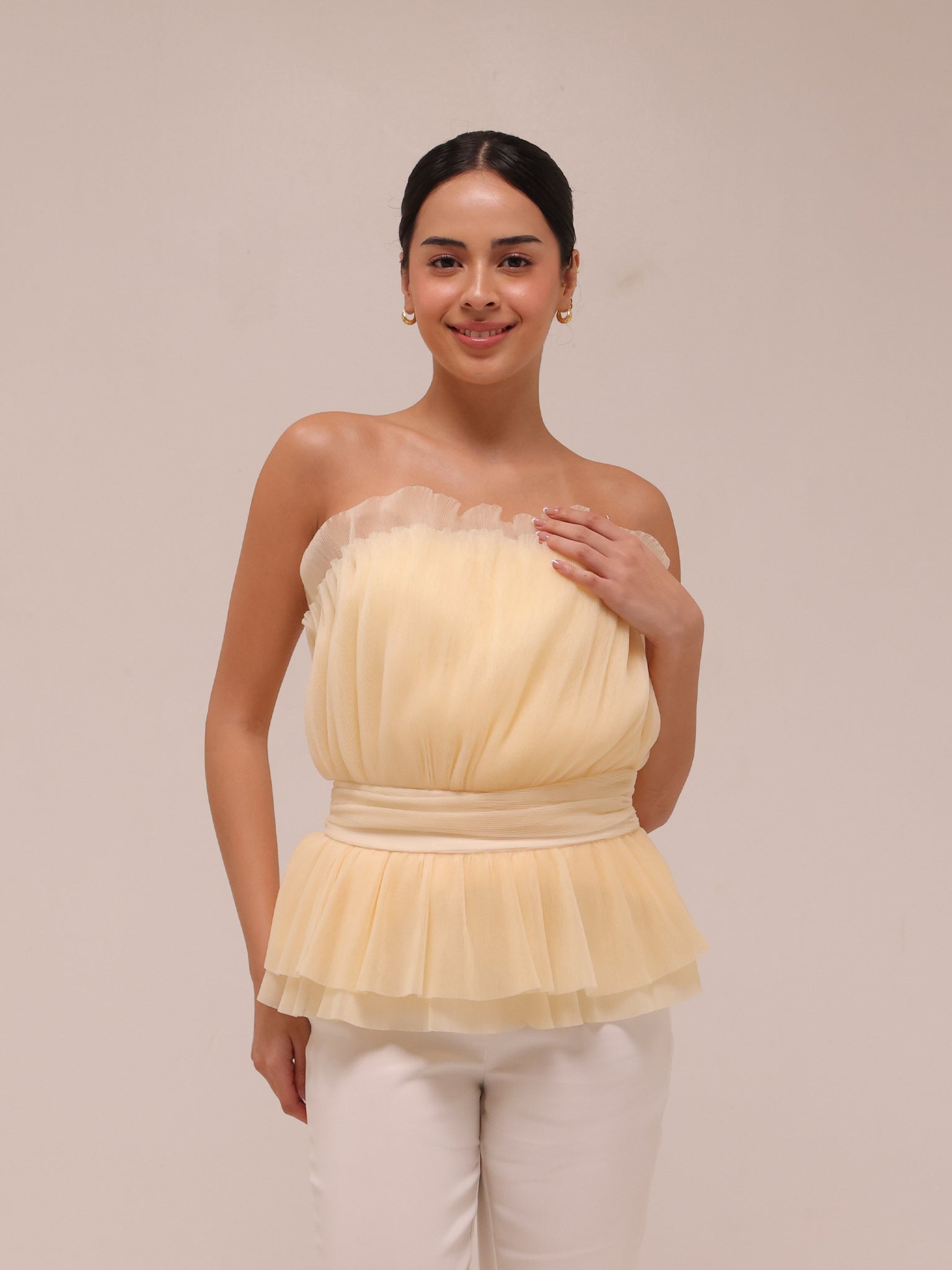 Strapless Tulle Banduea Top Yellow