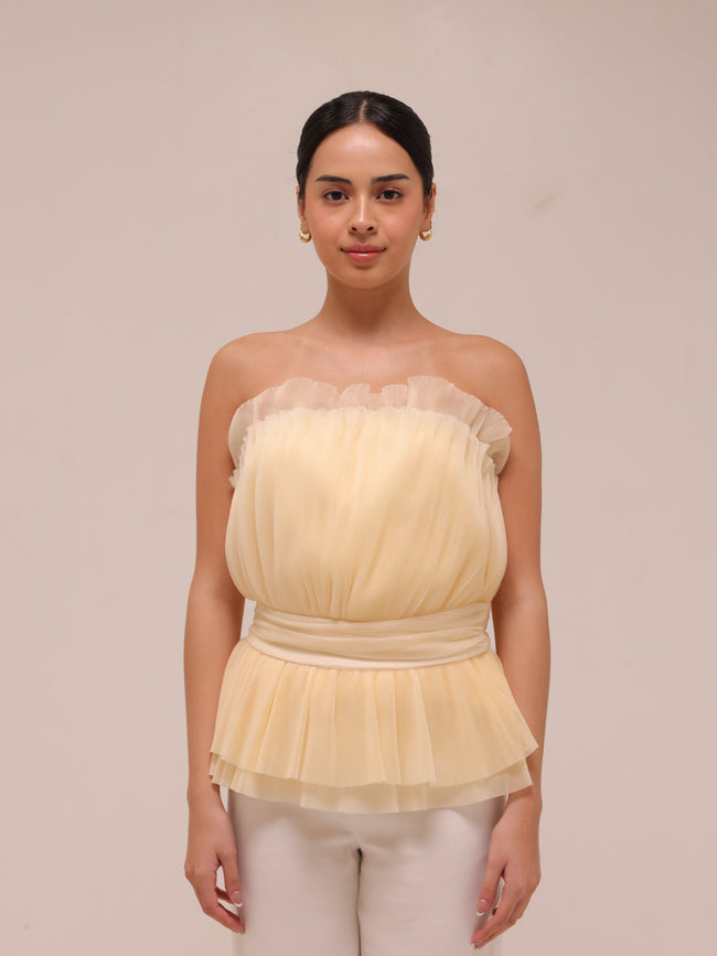 Strapless Tulle Banduea Top Yellow