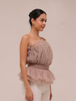 Strapless Tulle Banded Top in Taupe