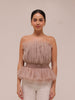 Strapless Tulle Banded Top in Taupe