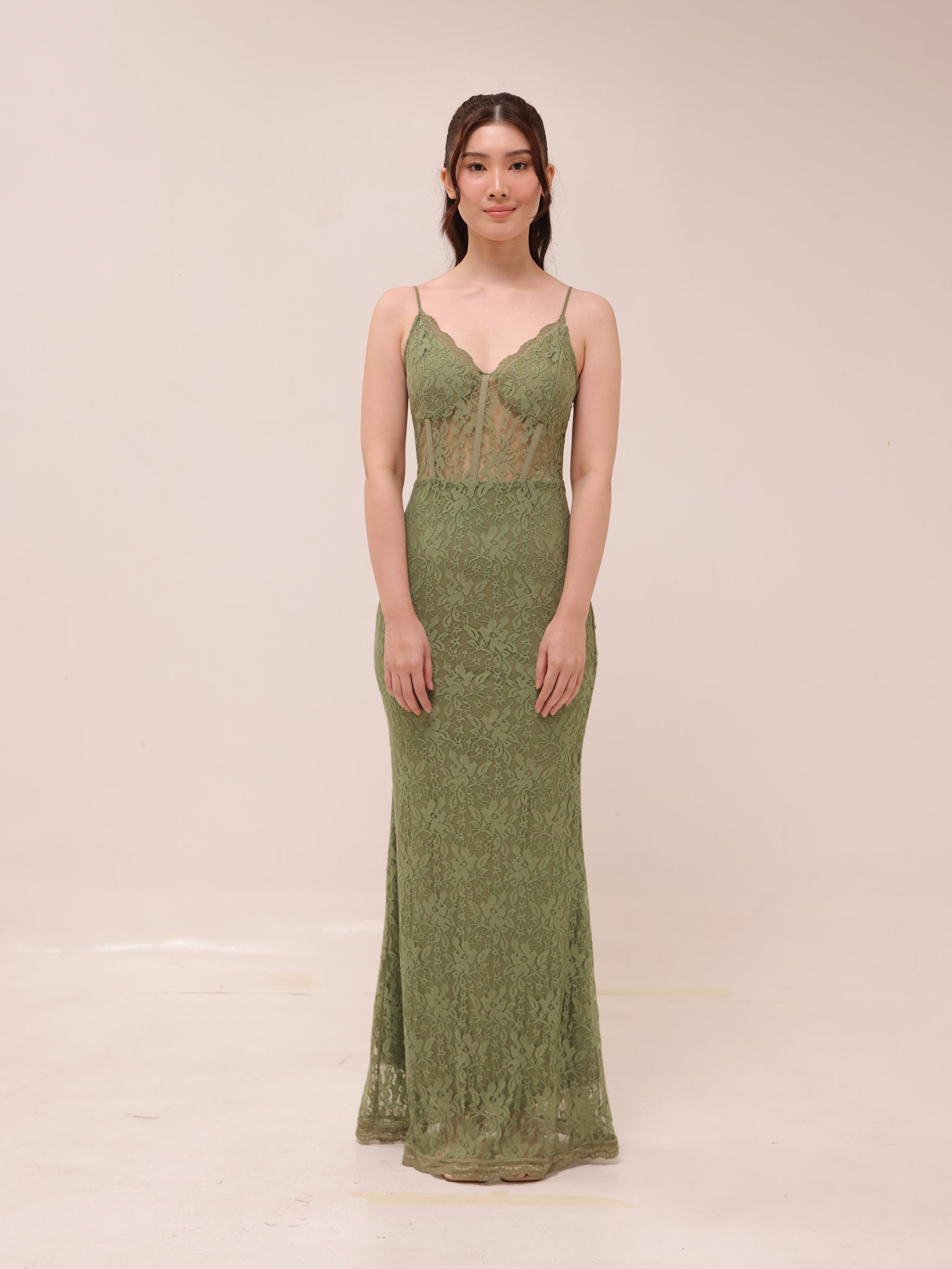 Olive Lace Corset Maxi Dress
