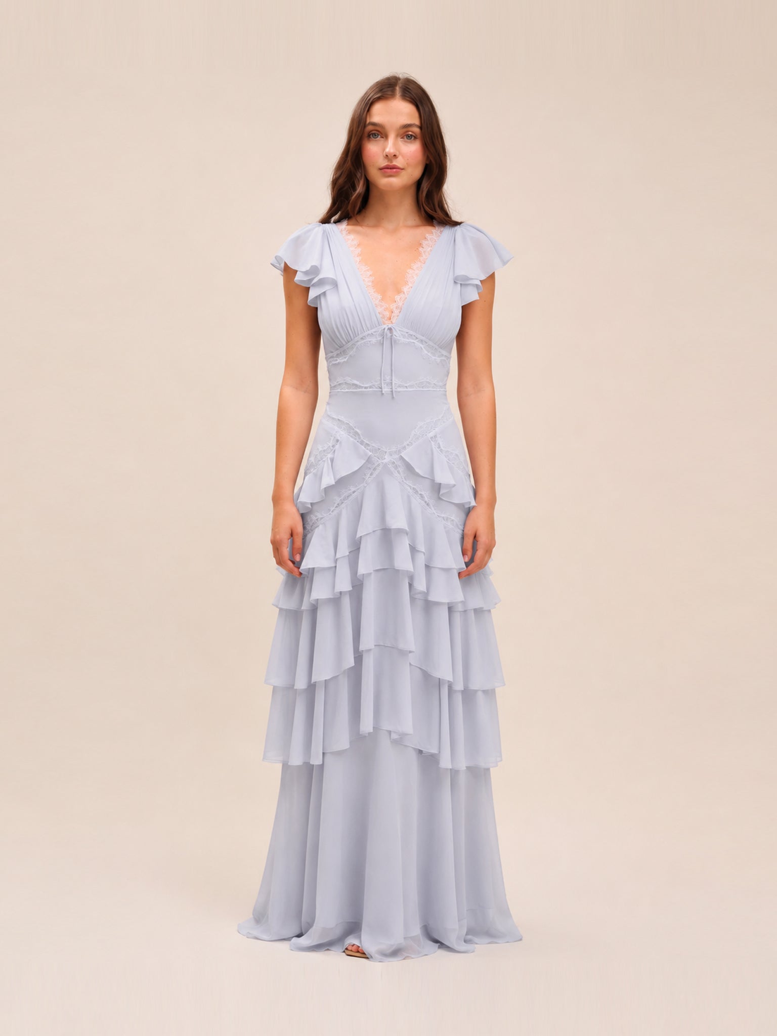 Adriana Silk Blend Gown in Light Blue