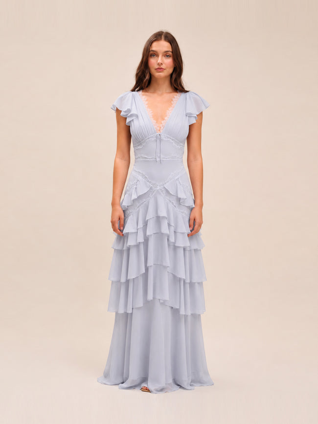Adriana Silk Blend Gown in Light Blue